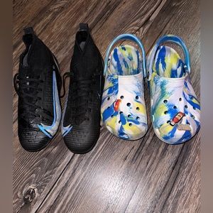 Boys cleats and tie dye crocs